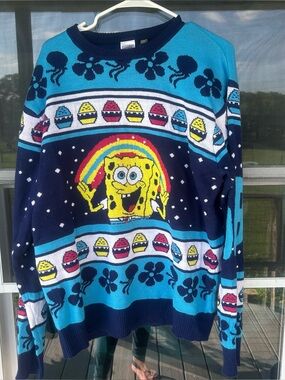 SpongeBob Squarepants Navy & Light Blue Rainbow Graphic Crewneck Sweater
